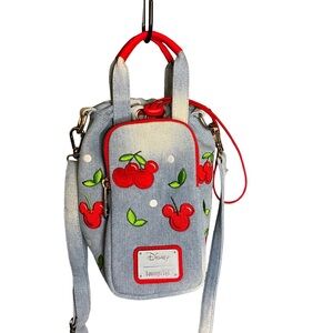 Loungefly Disney Mickey Mouse Cherries Denim Water Bottle Holder Bag 🌟